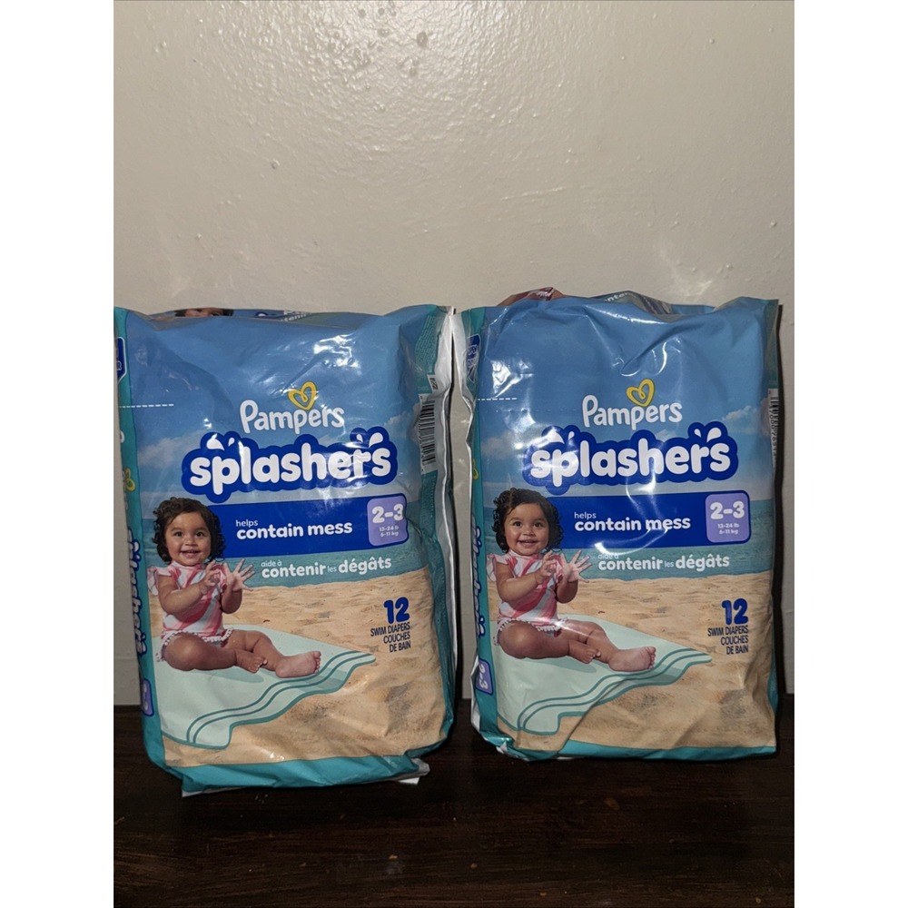 (NEW) Lot Of 2 Pampers Splashers Swim Diapers 12 Per Pack Size‎ 2-3 (13-24lbs)